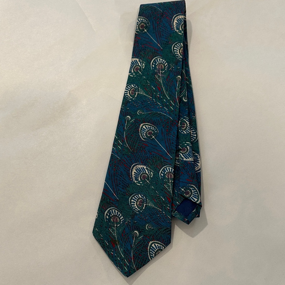 Liberty of London Peacock Feather Tie in Teal and Navy